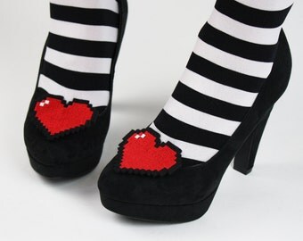 8 Bit Heart Shoe Clips, Pixel Hearts