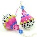 Pink Earrings, Lampwork Earrings, Pink Blue Black White Earrings, Glass Bead Earrings, Polka Dot Earrings, Glass Earrings
