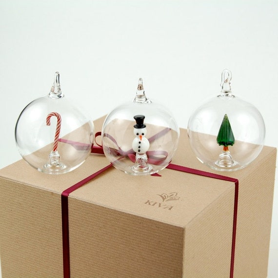 Gift Set of Three Hand Blown Glass Christmas Ornaments by kivaford