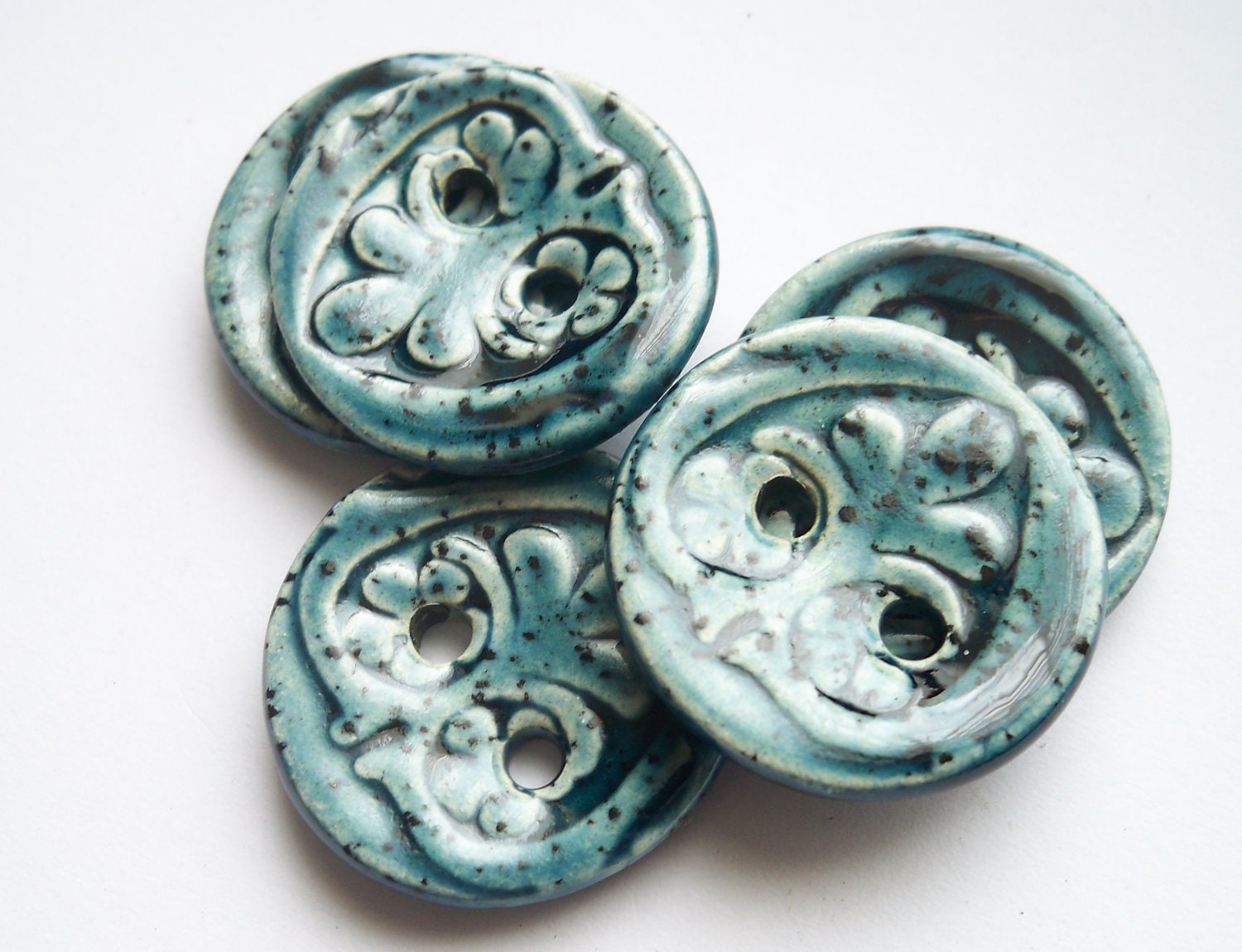 Blue Patterned Ceramic Buttons by buttonalia on Etsy