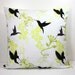 Decorative Throw Pillow Cover 18 x 18 Inch - Black and Dark Gray Hummingbirds and Green Flowers on White- Invisible Zipper Closure
