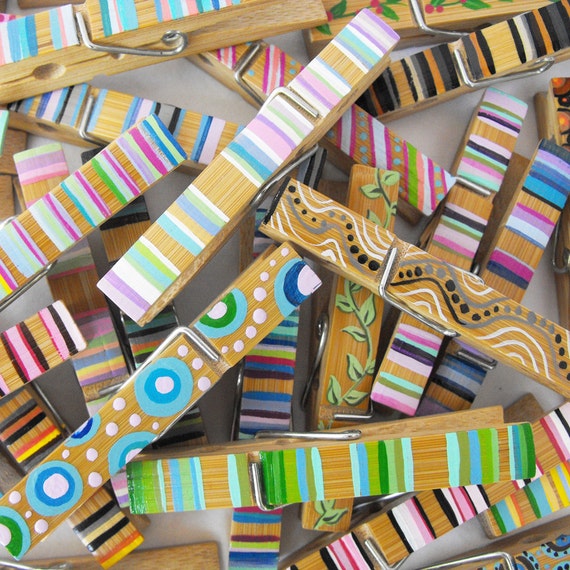 Clothespins Set of 5 Decorative Hand Painted Bamboo Clothes