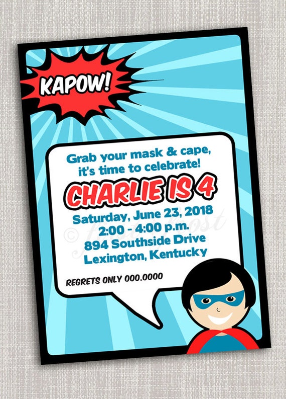Boys Superhero Birthday Party Printable Invitation - Superhero, Cape, Mask Il_570xn