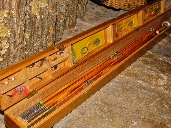 Vintage Bamboo Fly Fishing Rod and Wooden Box Case