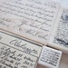 4 rubber stamps - SCRIPT, text, typewritten background - used