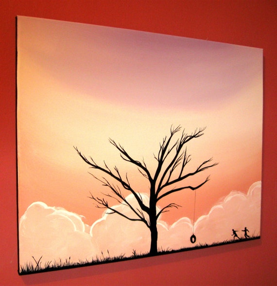 childrens original art canvas summer fun 16 x 20