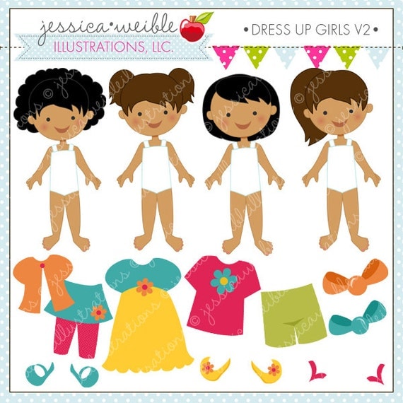 Dress Up Girl V2 Dark Skin Cute Digital Clipart for Invitations, Card ...