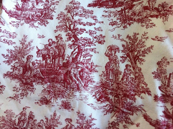 Toile Fabric Red and White French Country Life