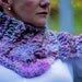 Make an Offer on this Hand Knit Novelty SCARF,Art Yarn, Softness of a baby's blanket, Purple Plums, Pinks, Earth Tones, Mauves, Blues