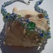 Beach glass and silver necklace, made in Nova Scotia, sea glass and blue and green glass beads, green beach glass, hand knit, seed beads