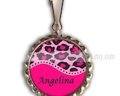 Pink Leopard Party Favors - Personalized Zipper Pulls, Backpack Zipper Pull Charm - Pink Leopard Print with personalized name