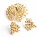 Vintage Trifari Brooch and Earrings Matched Set filigree twisted wire look gold metal floral costume jewelry