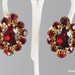 Vintage Red Rhinestone Earrings Clip Back Gold Tone
