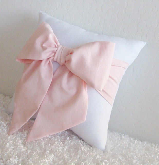 Pale Pink/ Peach and White Bow Accent Throw Pillow 1 by