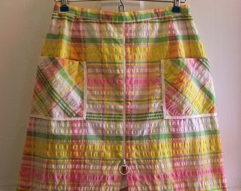 Pink, Green, Yellow and White Vintage Skort Skirt By Leon Levin