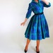 40% Off Sale - Vintage 1950s Navy Blue Green Plaid Shirt Dress. Shirtdress. Mad Men Fashion. Holiday Party Dress. Fall Fashion. Size Medium