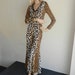 Vintage 60s 70s Exotic Leopard Print Nylon Jersey Wide Flared Leg Jumpsuit