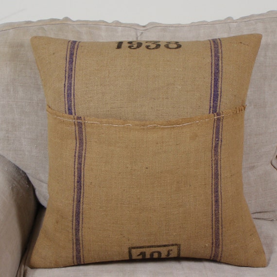 Burlap Pillow Cover made from authentic Vintage French Grain