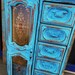 Jewelry Box Turquoise Distressed Wooden Large Yellow Lining