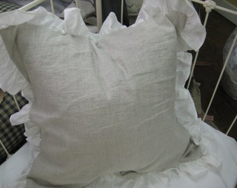 Ruffled Washed Linen Euro Shams- Washed Linen Euro Shams with 4" Ruffled Perimeter-Zip Closure-Custom Washed Linen Bedding