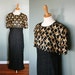 Vintage 80s Does 20s Black Beaded Silk Dress - Gold Sequins - Women Large