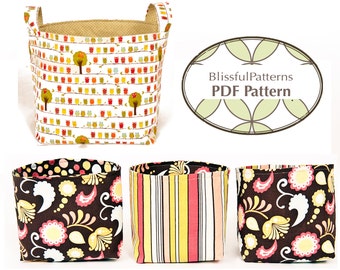 Easy to Sew Fabric Bin PDF Sewing Pattern - two sizes - INSTANT DOWNLOAD - by BlissfulPatterns