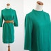 Vintage Emerald Green Knit Dress -- 50s 60s Smocked Shift -- Medium
