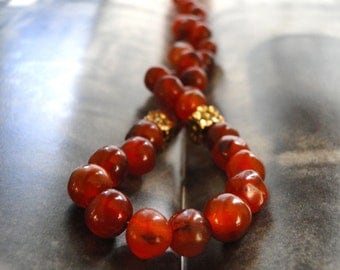 Jewelry Necklace, Rustic Vintage African Carnelian Gemstone Necklace, Brass Trimmings, Gorgeous Layering Necklace