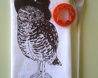 Tea Towel - Screen Printed Flour Sack Towel - Eco Friendly Cotton Towel - Soft and Absorbent - Woodland Owl - Classic Flour Sack Towel