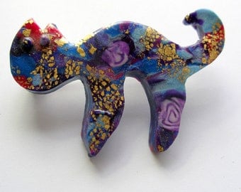 Cat Brooch Cat Pin Cat Jewelry Blue Cat Brooch Blue Cat Pin Cat Jewellery Cat Lover Gift Hand Made