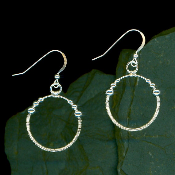 Items similar to Silver Hoop Earrings Wire Wrapped Sterling Beaded ...