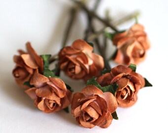 Brown Rose, Bridal Hair Accessories, Wedding Hair Flower, Bridesmaid Hair Accessories, Brown Flower, Brass Bobby Pin - Set of 6