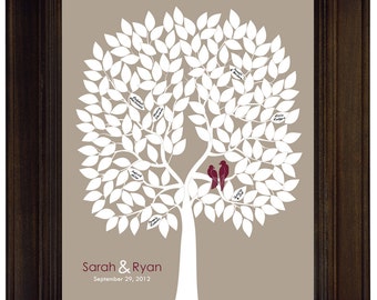 Wedding tree guest book alternative unique guestbook ideas love birds themed wedding guest book burgundy beige signature tree guest book art