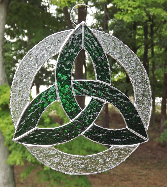 Irish Celtic Knot Trefoil Stained Glass Suncatcher Kelly