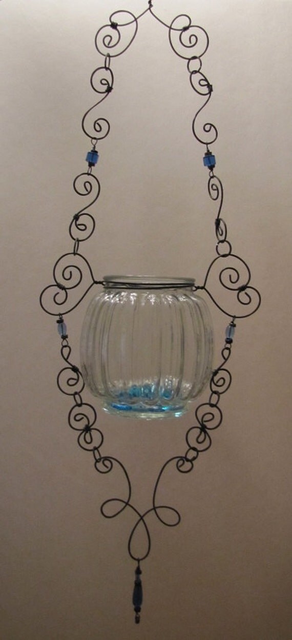 Hanging Wire Wrapped Glass Candle Holder by ATwistofArt2010