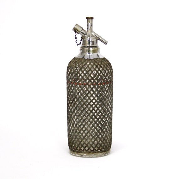 vintage wire mesh seltzer bottle by lacklusterco on Etsy
