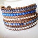 Leather Wrap Bracelet 5X Blue Gem Stones Sterling Silver Button