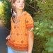 Vintage tee shirt, folk southwestern designs, comfy boxy fit, rust, diamond print, pocketed, size M, by Zasra