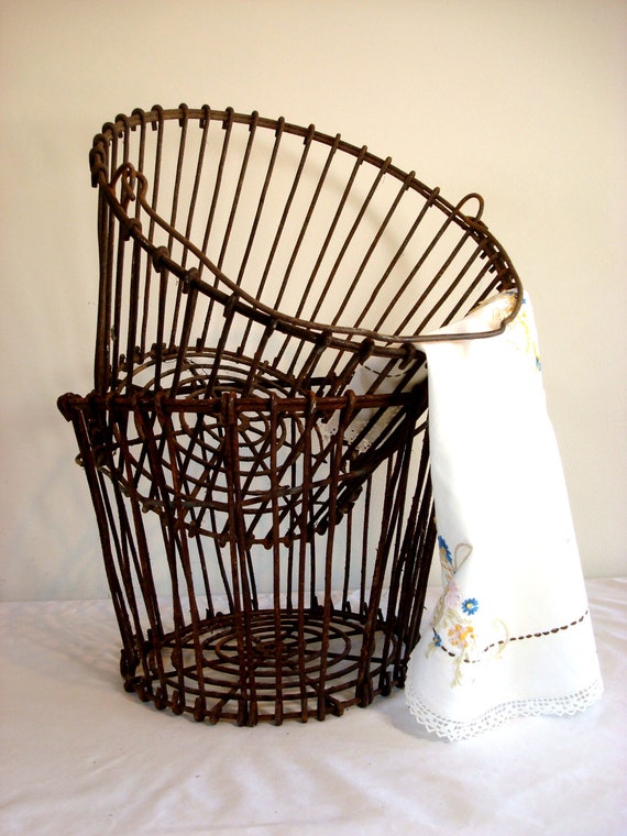 Vintage French Potato Basket with aged Brown Wire captured at