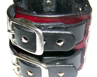 Item 102410 Deep Red & Black Leather Wrist Cuff