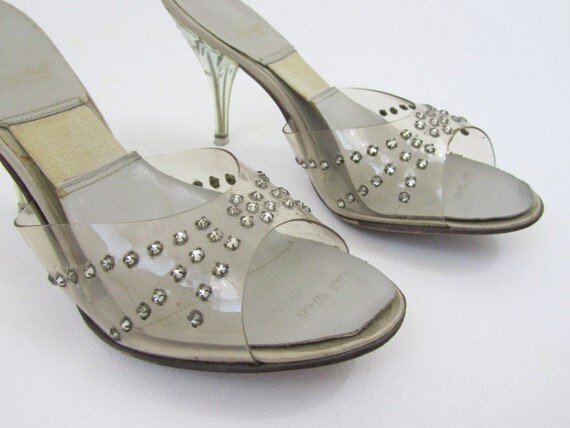 1950s Springolator Shoes Vintage Lucite & Rhinestone Studded