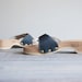 1970s Wood Sandals / Scholls Original Exercise Sandals / Navy Leather with Gold Buckle / Size 6
