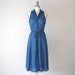 Vintage Summer Dress / 1980s Blue Sleeveless Shirt Dress / Sheer Azure