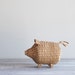 Vintage Piggy Bank Basket / Woven Wicker Pig