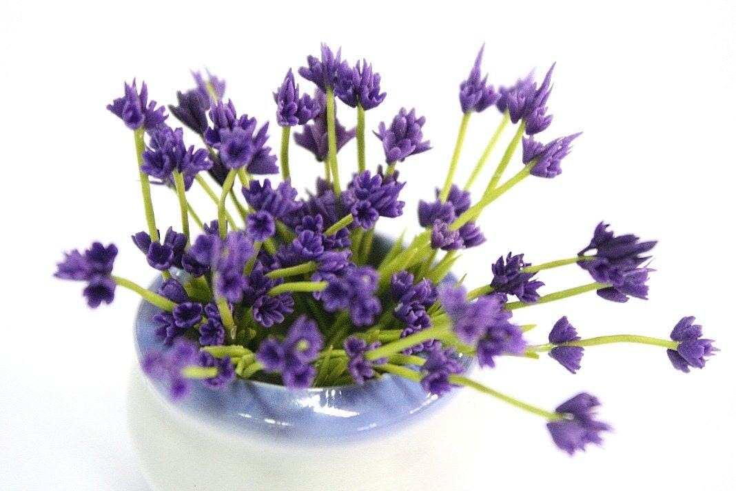 Miniature Lavender Polymer Clay Flowers Supplies by 1dollarcraft