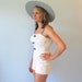 Vintage 1940s Bathing Suit / RARE 40s Ivory Romper / Swimming Suit / Metal Zipper / Blue Asian Knots