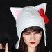 Animal Cap Kitty White Bow Fur Hat Ears Beanie earmuffs fleece
