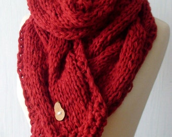 Scarf Chunky Red Big Winter Cabled Cowl Hand Knitted