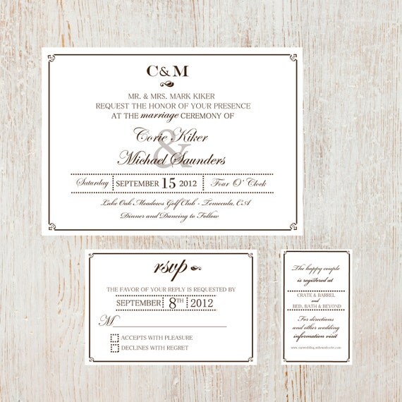 Items similar to Elegant/Vintage Wedding Invitation Suite on Etsy