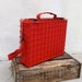 Vintage Red Metal Caged Briefcase Work Bag w/Shoulder Strap